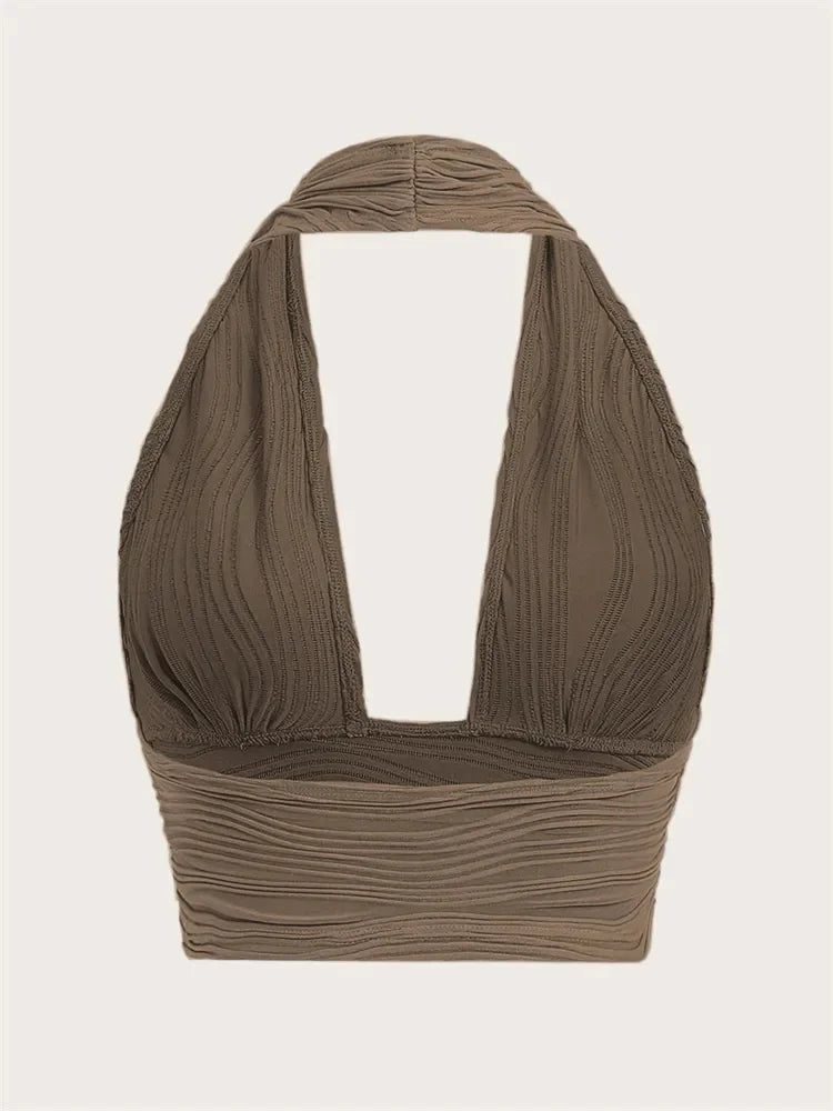 Sexy Solid Backless Crop Halter Top Women Summer 2024 Y2K Clothes Grunge High Street Style Club Sleeveless Cami Top Streetwear