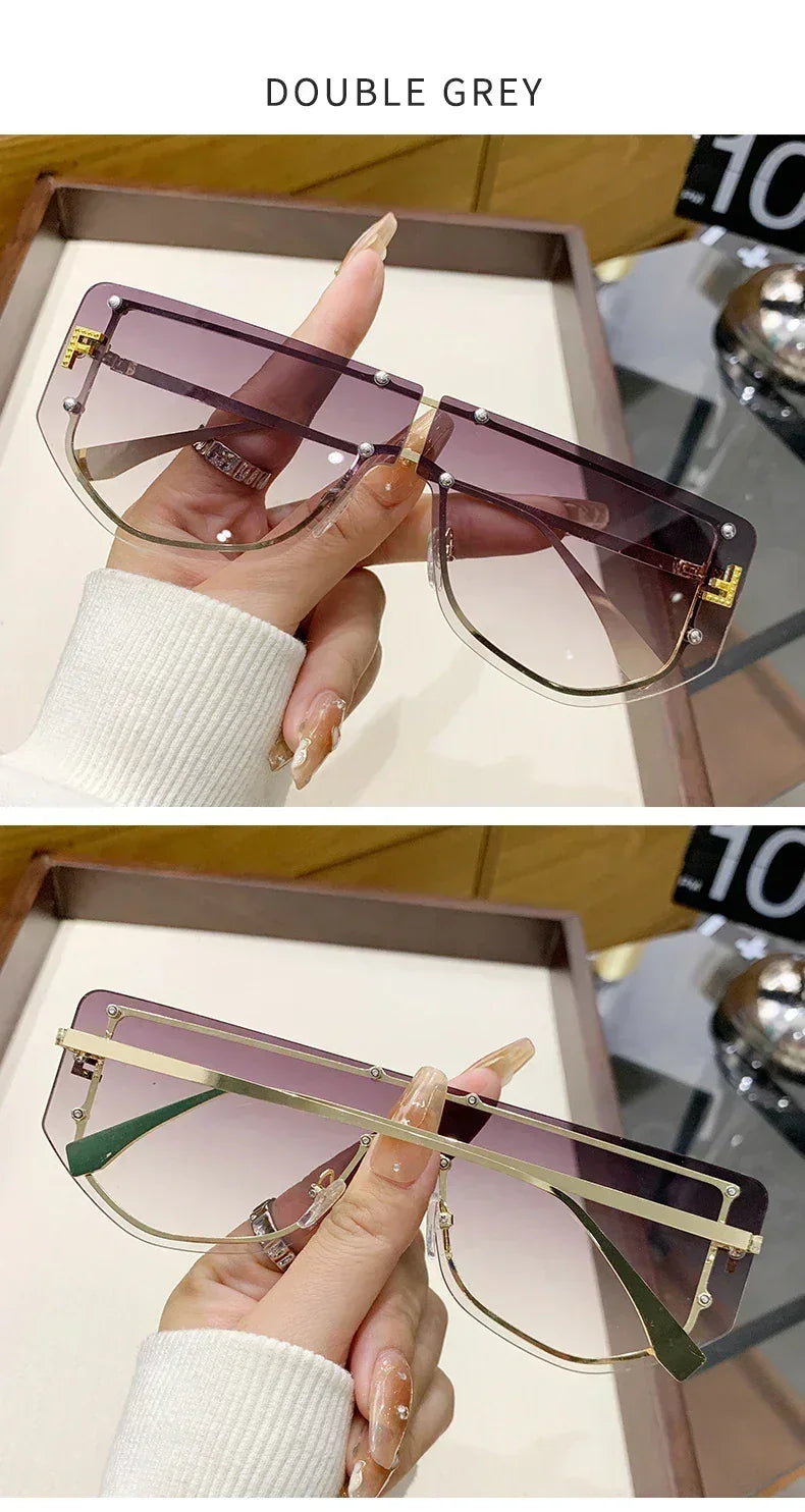 Sunglasses Integrated Frame High-end Frameless New Sunglasses Metal Polygonal Fashion Glasses 90288