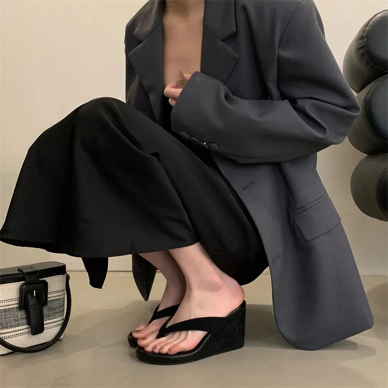 Aneikeh Fashion Summer Clip Toe Platform Wedges Women Slippers  Thick High Heels Beach Flip Flops Slide Shoes 2026