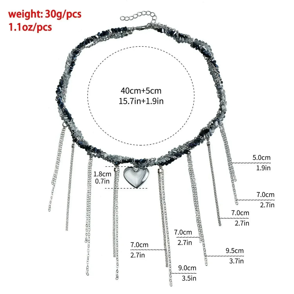Fashion Heart Beaded Necklace for Women Boho Elegant Irregular Crystal Chain Y2K Choker Exquisite Party Gift Jewelry Accessories