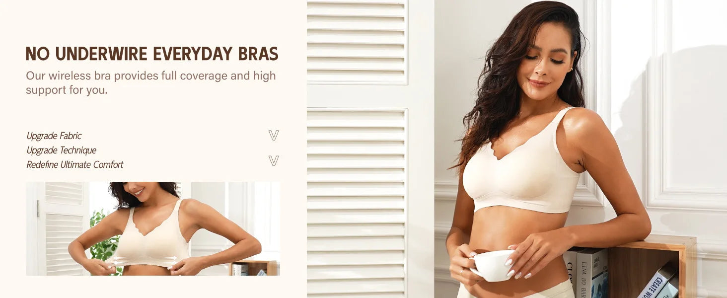 Women's Wavy Smooth Bra Wire-free and Seamless Bra Supports Side Breast Prevents Sagging Comfortable and Pushes Up