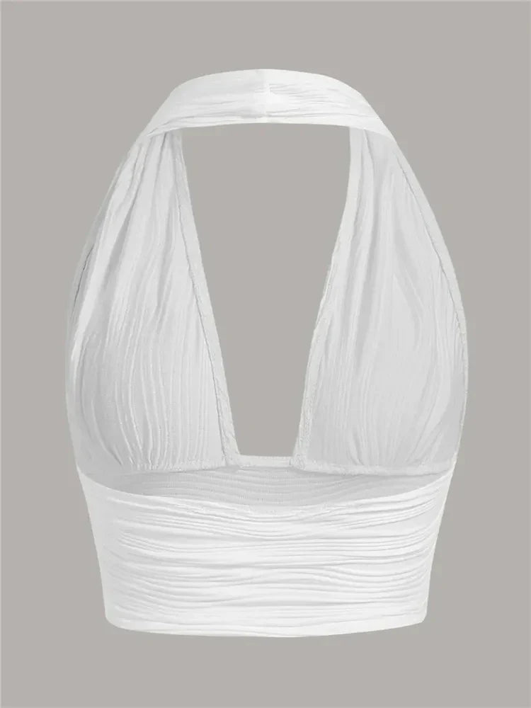 Sexy Solid Backless Crop Halter Top Women Summer 2024 Y2K Clothes Grunge High Street Style Club Sleeveless Cami Top Streetwear
