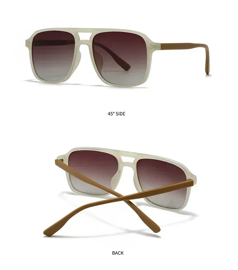 SO&EI Fashion Double Bridges Square Rivets Women Sunglasses Retro Men Gradient Shades UV400 Sun Glasses