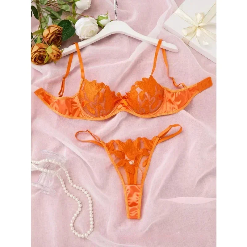 Tornova Sexy Lingerie Woman Lace Transparent Underwear Embroidery Brief Set Bra Kit Push Up Breves Sets Thin Erotic Bras New