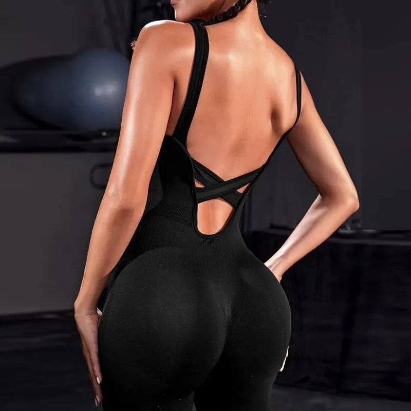 Solid Sleeveless Backless Low Neck High Waist Bodycon Jumpsuits For Women Casual Rompers Activity Jogger Suits Backless Bodysuit