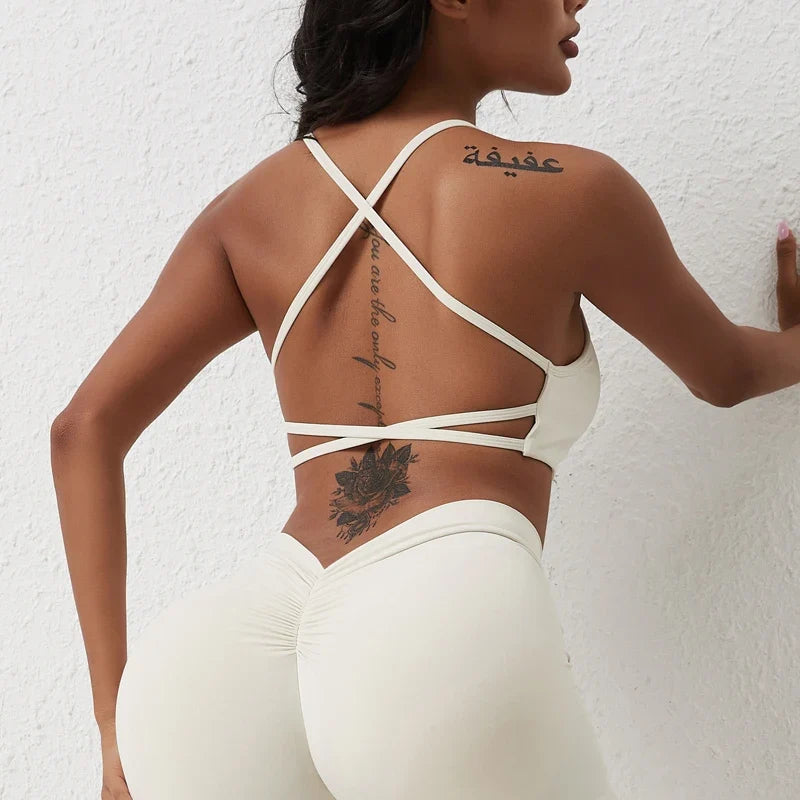 DIAS FIT JOY New style cross back yoga bra Plus Size removable chest cushion sexy back sports vest fitness running gym