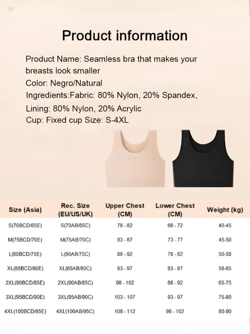 Women's Large Breasts Underwear Wide Shoulder Invisible Corset Antibump Thin Underwear Full Cup Vest Traceless Bra with Bra Pads