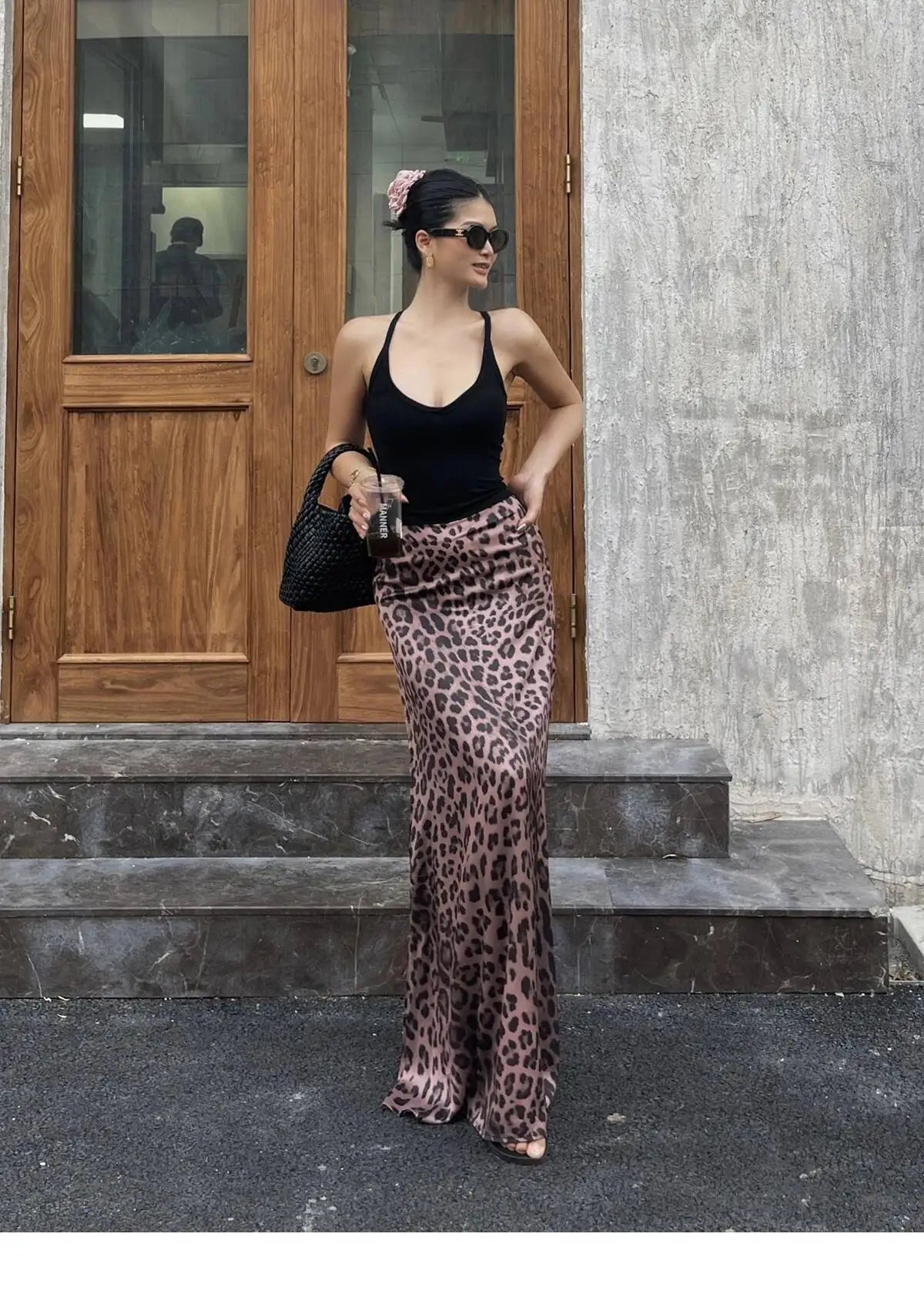 Sexy Leopard Print Half Length Skirt For Women's Summer New High Waist Slim Fashion Long Skirts Sweet Korean Women 2026 New 7KN