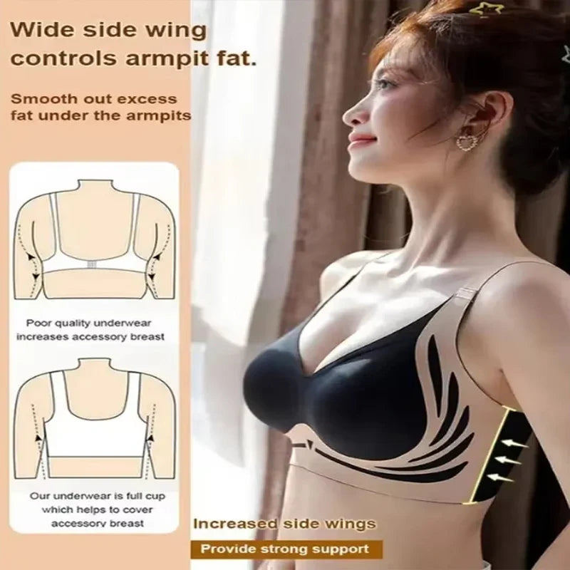 Push-Up Bra Women Seamless Ladies Underwear V-neck No Steel Ring Adjustable Comfortable Thin Top Bra Breathable Gathered