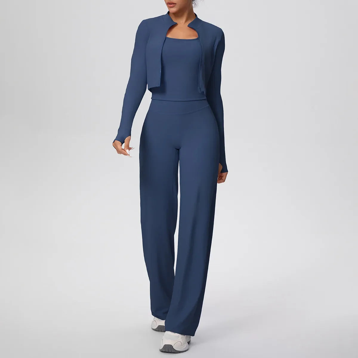 Yoga Set 3PCS Women Workout Sets Sportswear Gym Clothing Fitness zipper Long Sleeve High Waist Leggings Sports Suits Yoga Suit