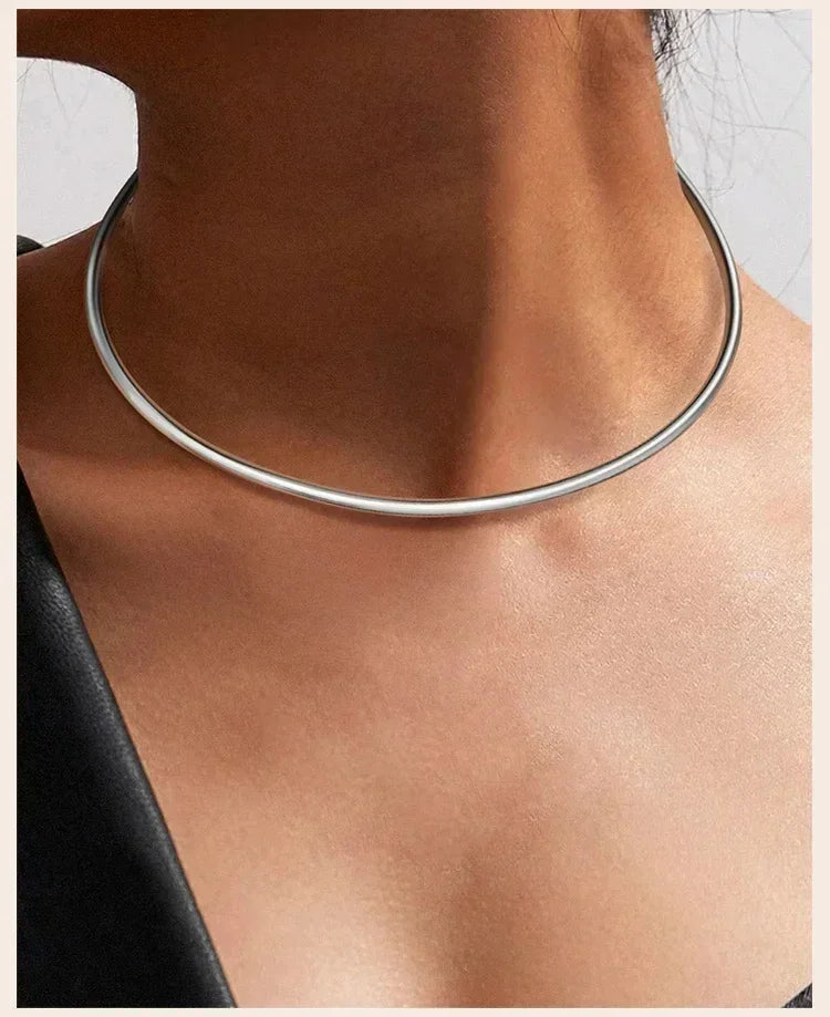 Choker Neck Cuff for Women, Open Collar Choker Torques Necklace Adjustable ,Simple Stainless Steel Jewelry