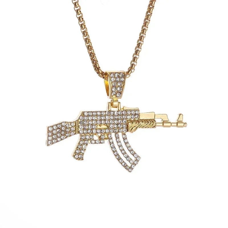 Hip-Hop Ak-47 Rifle Gun Pendant Necklace Men\'s Personalized Street Hip-Hop Rock Rap Party Jewelry