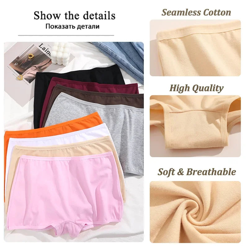 5Pcs Women's Cotton Underwear Boxers Seamless Sports Panties Female Solid Color Briefs Cozy Lingerie Intimate Underpants XS-XL