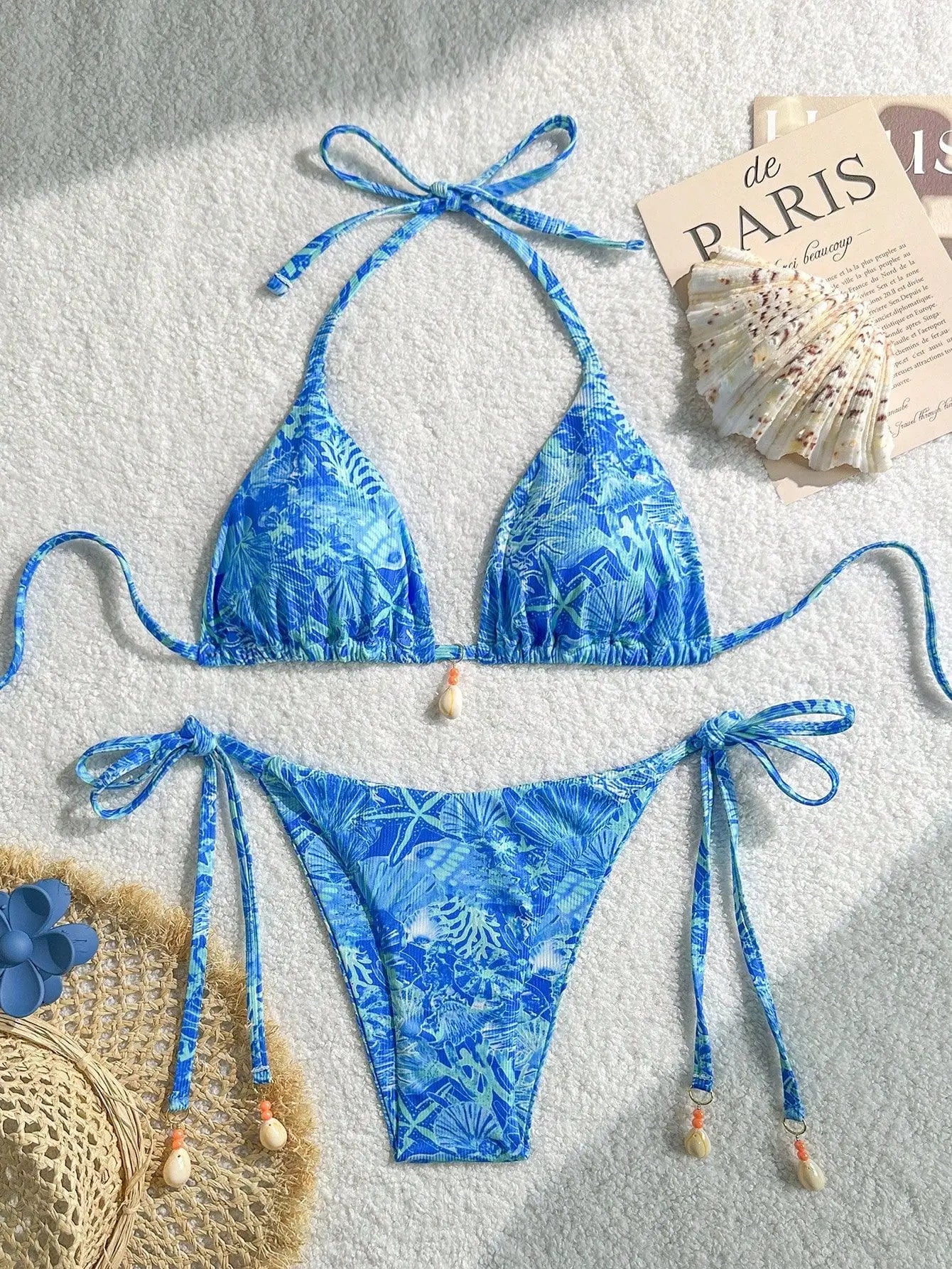 Sexy Orange Leaves Print Micro Bikini 2025 Women Shell Ornament Push Up Bra Bandage Thong Swimsuit Holiday Bathing Suit Swimwear
