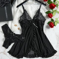 Sexy Contrast Lace and Mesh Ruffle Babydoll Dress Woman Sexy Nightgown V-neck Open Bra Sleep Skirt Nighties