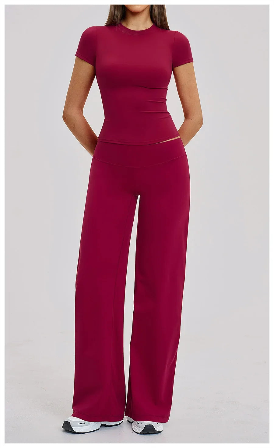 Yoga Set 2 Pieces Women Fitness Sportswear Gym Loose wide-leg pants Long-sleeved T-shirt Sports Crop Tops Tracksuit Workout Wear