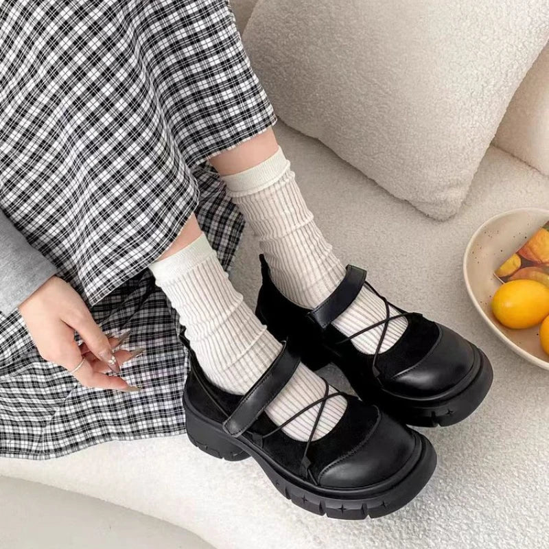 Women's Platform Mary Jane Loafers, Crisscross Strap Chunky Heel Casual Shoes, Sweet & Cool Style for Spring Daily Date & Party