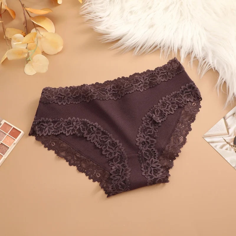 3Pcs Sexy Cotton Lace Panty Women Low Waist Panties Underwear S-XL Solid Color Ladies Briefs Lingere Underware Comfortable Women