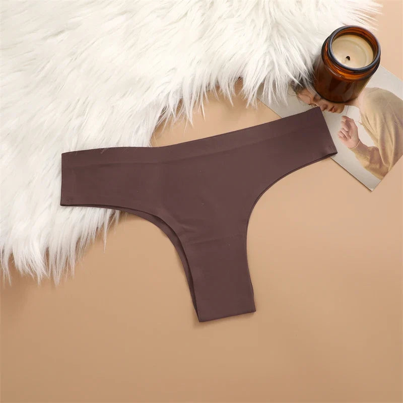 5PCS Seamless Maillard Panties Ultra-thin Brazilian panties Women Ice Silk Underwear Sexy Panty Low Waist G-string Female Solid