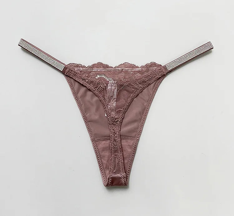 Rhinestone Lace Sexy Girls Women Panties Seamless Underwear G String Letter Transparent Thong For Female Low Rise Ladies Briefs