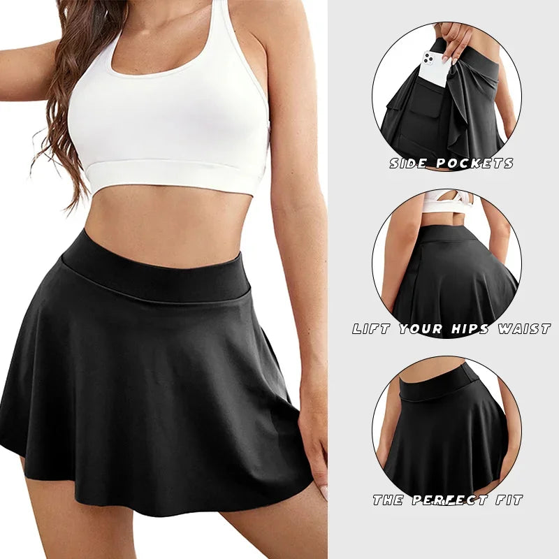 Pocket Quick Dry Sports Skirt Gym Dancing Tennis Skirts for Women Workout Cycling Fitness Shorts High Waist Running Skort