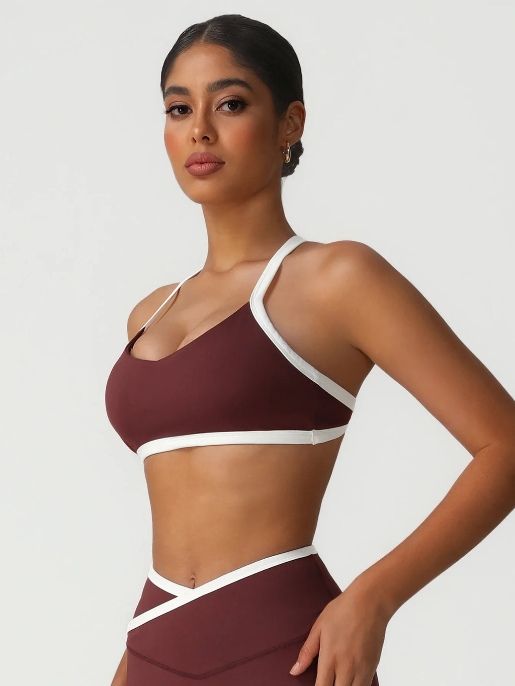 Women Training Yoga Elastic V-Back Fitness Top Contrast Color Cycling Casual Run Sport Bra