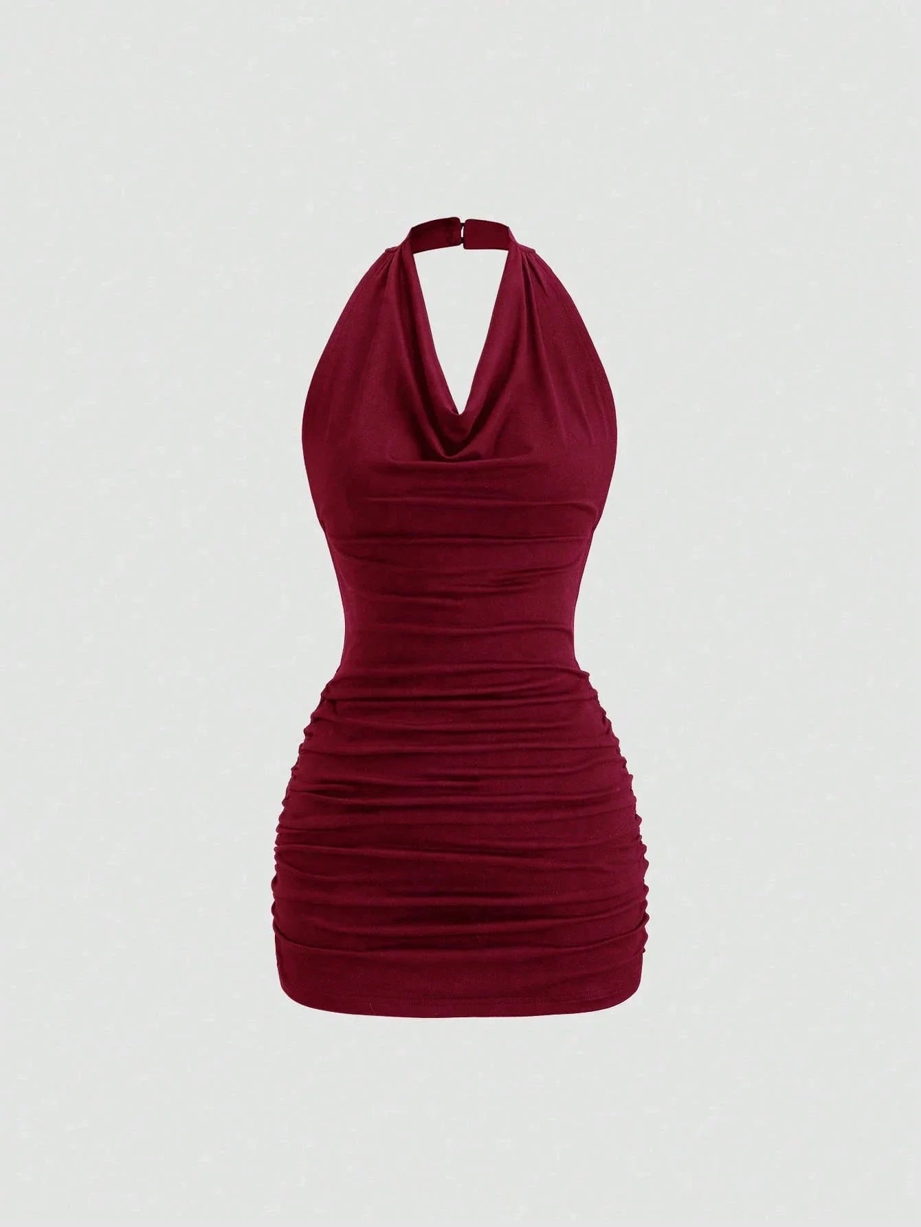 Women's Elegant Drape V-Neck Back-Tie Open Back Sleeveless Slim Fit Mini Dress Casual Halter-Neck Pleating Decorate Dress 2026