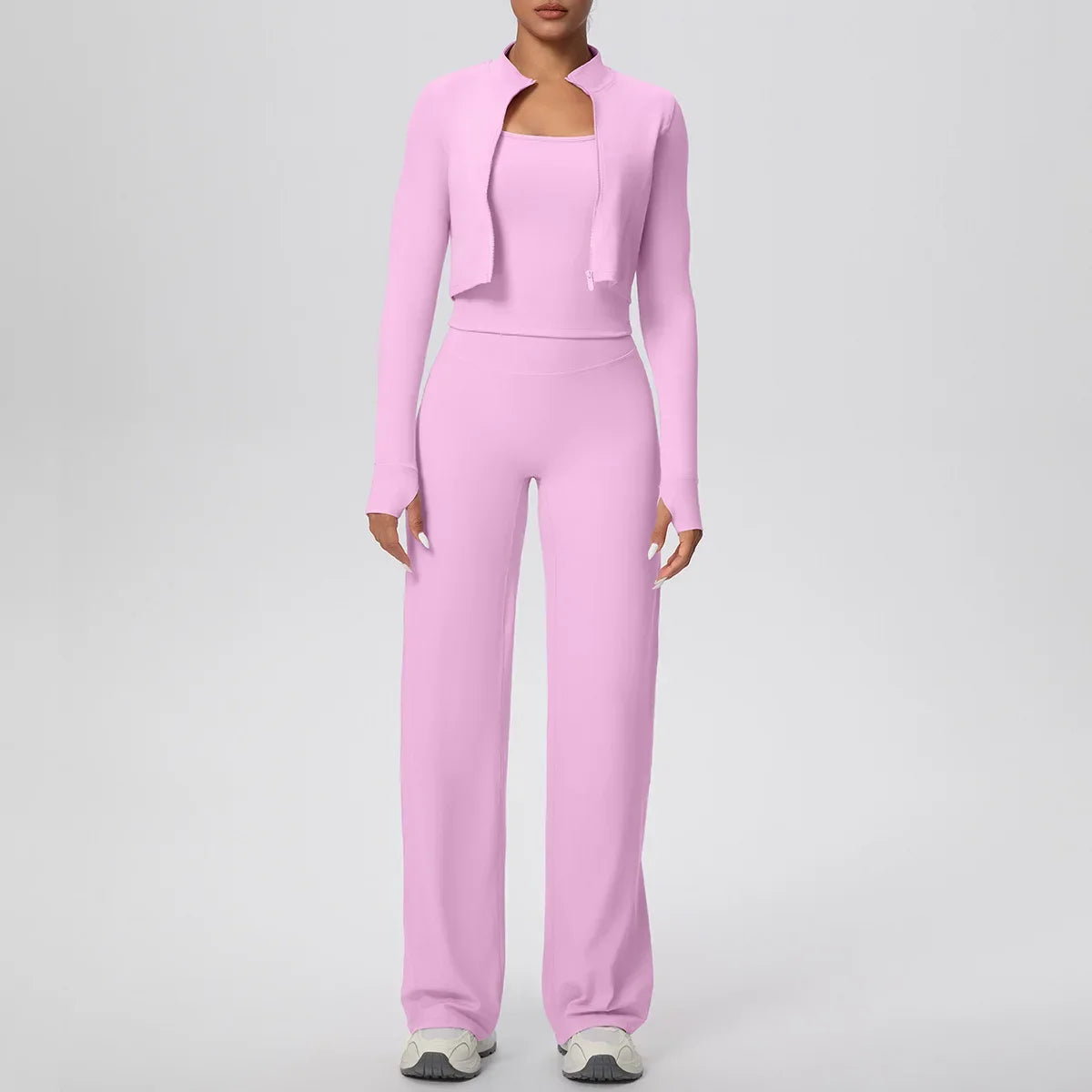 Yoga Set 3PCS Women Workout Sets Sportswear Gym Clothing Fitness zipper Long Sleeve High Waist Leggings Sports Suits Yoga Suit