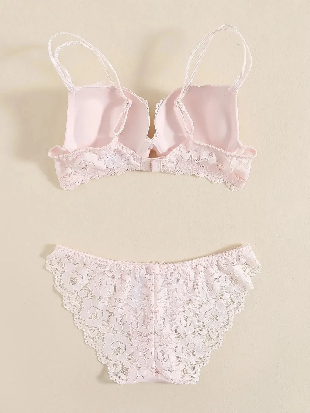 1 Set Elegant Lace Embroidery & Breathable Fabric Lingerie Set: Push-Up Bra, Drop Waist Sheer Panty - Ultimate Valentine's Day