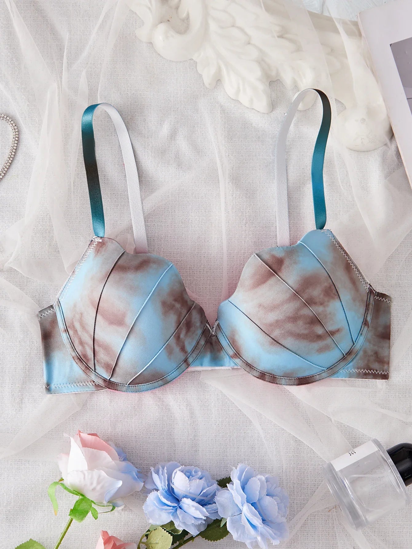 Women's Pastel Gradient Push up Bra Vertical Rib Shell Thin Cup Sexy Bra Comfort Underwire Lingerie Top