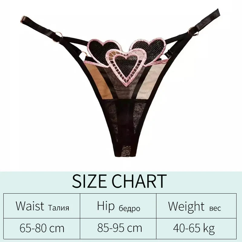 Embroidery Heart Thin Sexy Girls G String Thong Panties Women Briefs Hollow Out Transparent Underwear Female Lingerie
