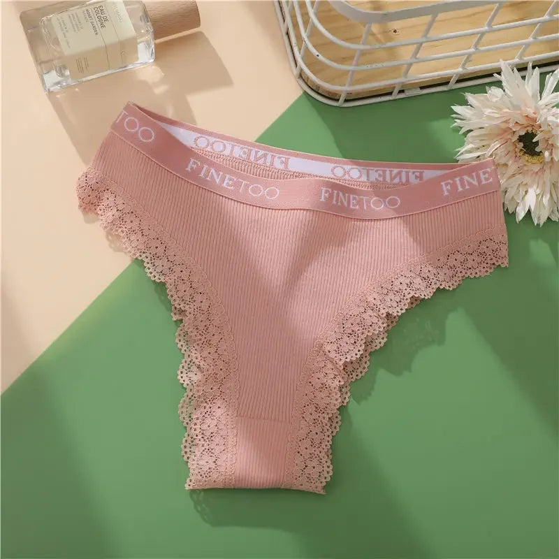 FINETOO 2Pcs/Set Women Cotton Brazilian Panties Plus Size M-2XL Lingerie Sexy Lace Underwear Low Rise Girls Intimates Underpants