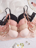 4Pcs Daily Plus Size Floral Lace Women's Underwear Set Thin Cup Push up Bra Wide Strap Underwire Side Support Women Lingerie Bra