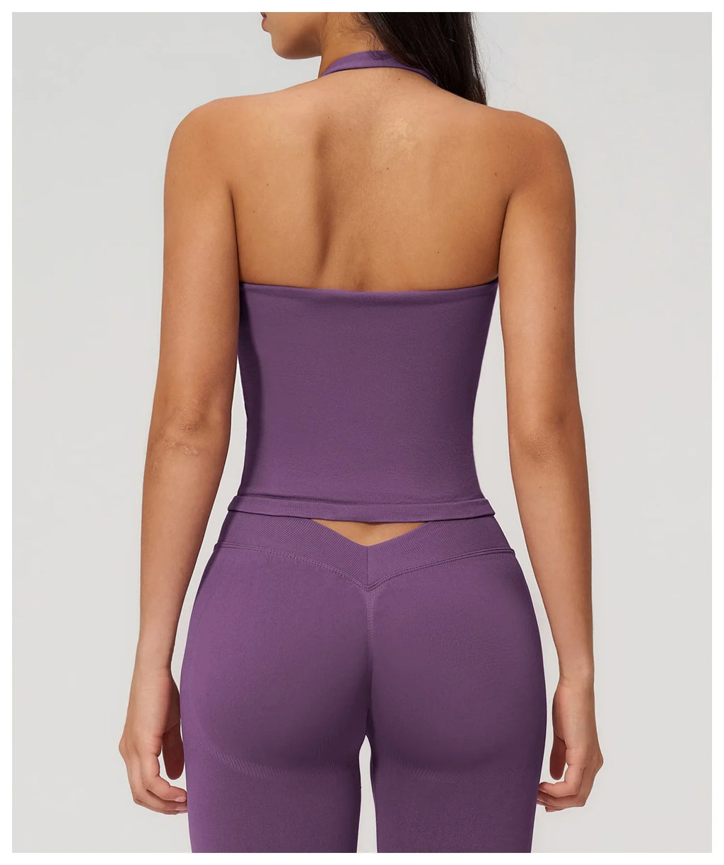 Hanging Neck Yoga Sports Bra Summer Shock Proof Gym High Strength Workout Fitness Underwear Push Up Top Yoga Bra Running Vest