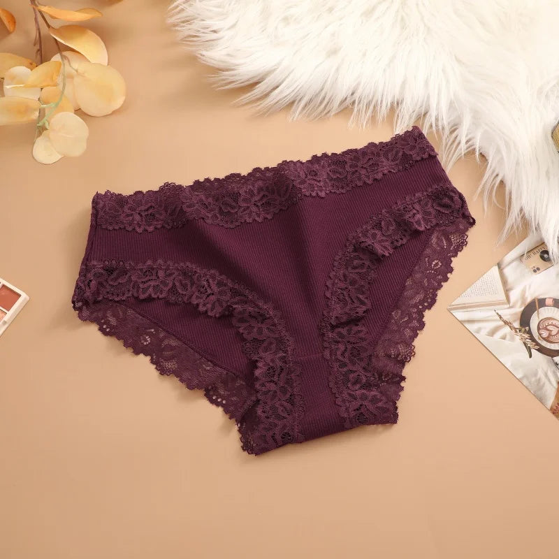 3Pcs Sexy Cotton Lace Panty Women Low Waist Panties Underwear S-XL Solid Color Ladies Briefs Lingere Underware Comfortable Women