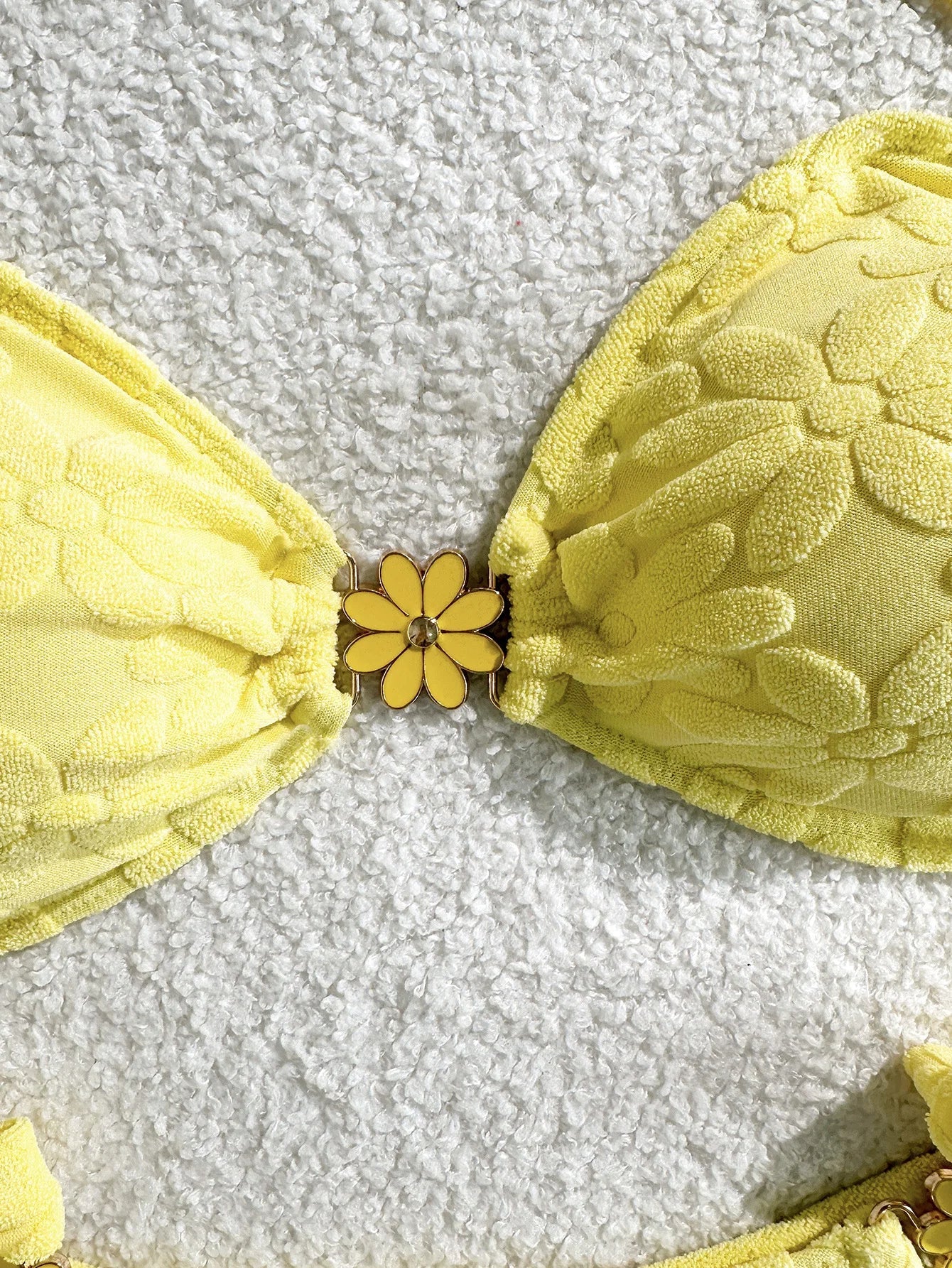 Sexy Yellow Bikini Set 2026 Women 3D Flower Pleate Push Up Bra Tie Side Thong Swimsuit Beach Holiday Bathing Suit Micro Swimwear