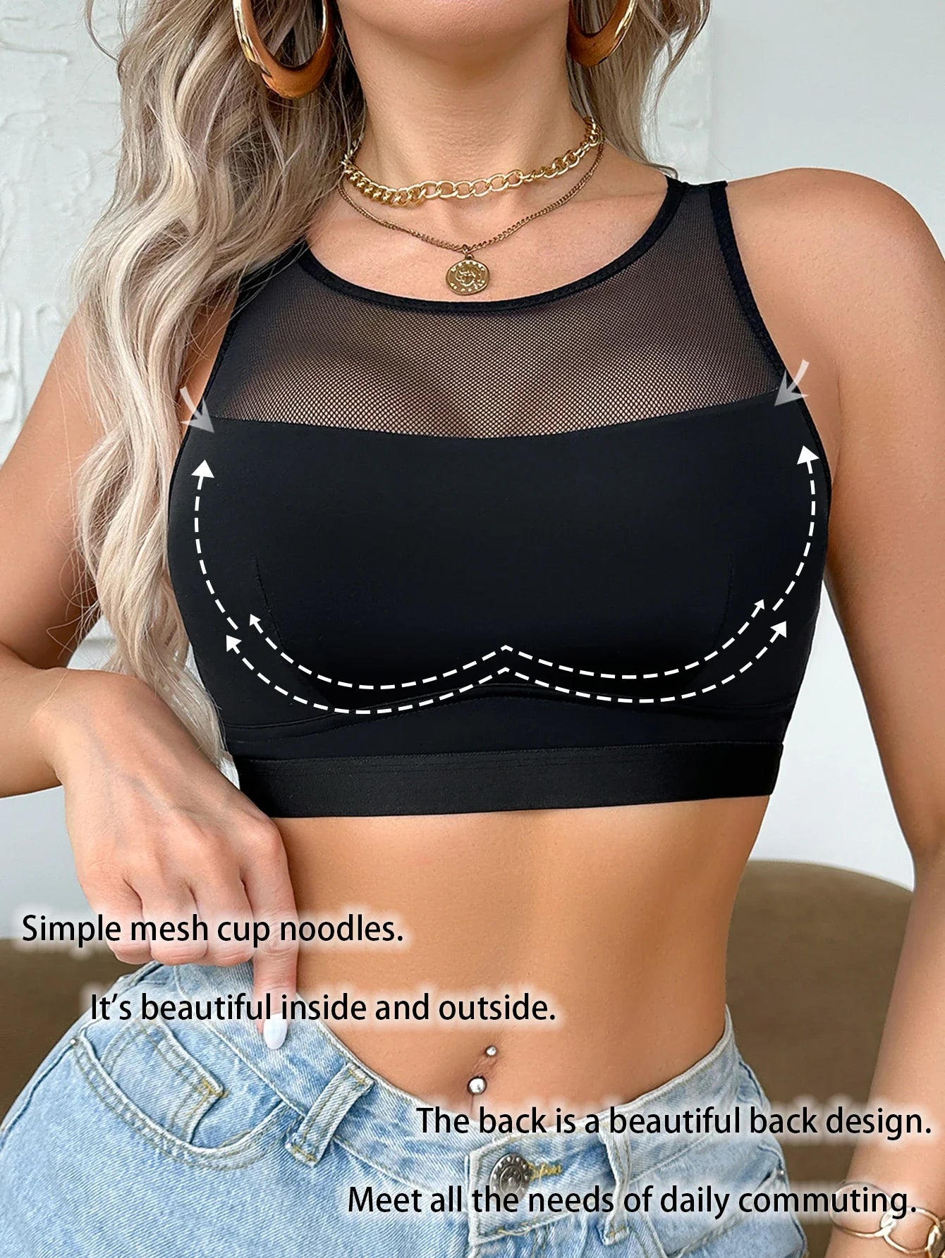 Women's Sexy Bras Breathable Mesh Seamless Yoga Sports Camisole Wireless Single-Layer Bra
