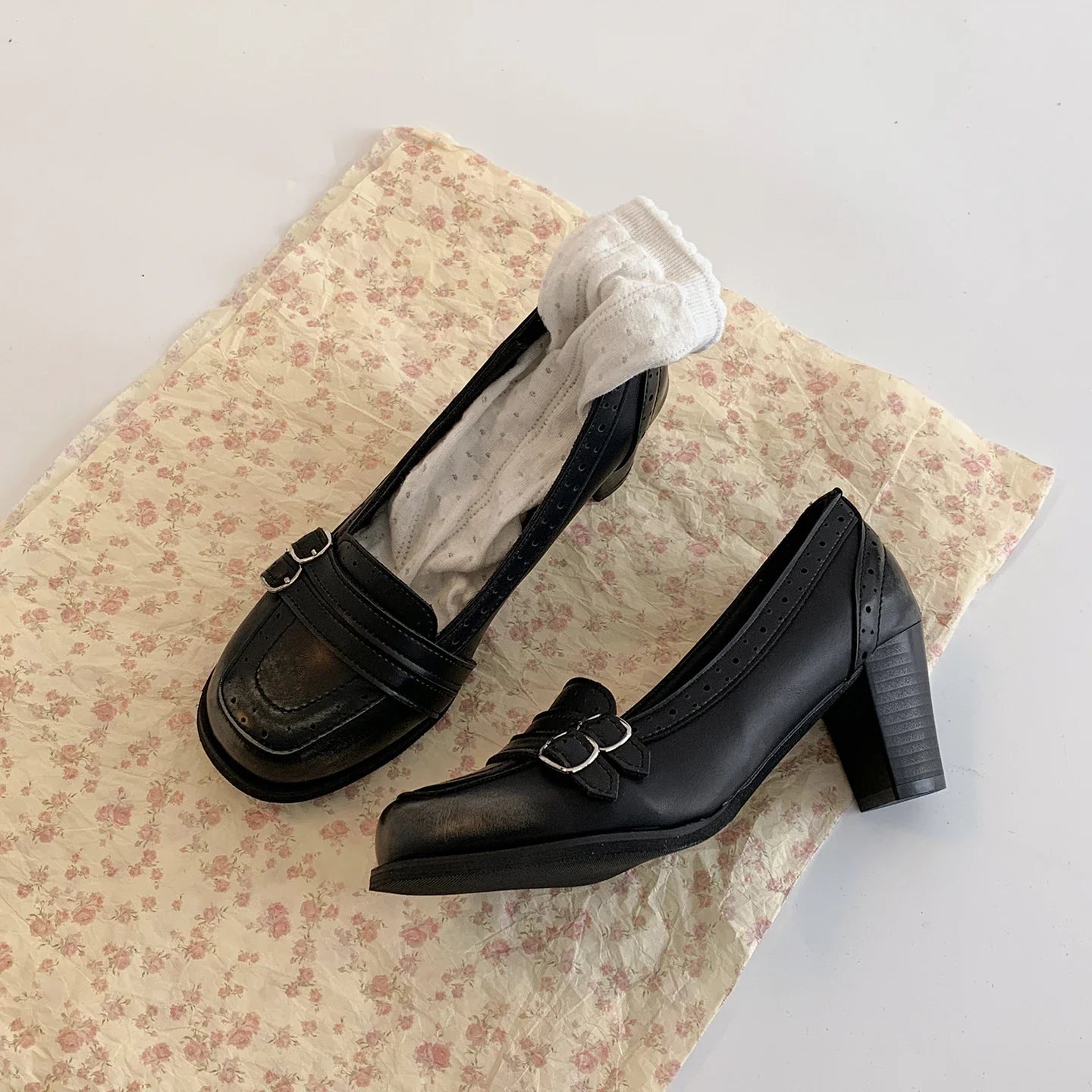 Vintage Thick Heel Women Mary Jane Shoes Ladies Concise Slip On Pumps Spring Autumn Women's Party Dress Shoes