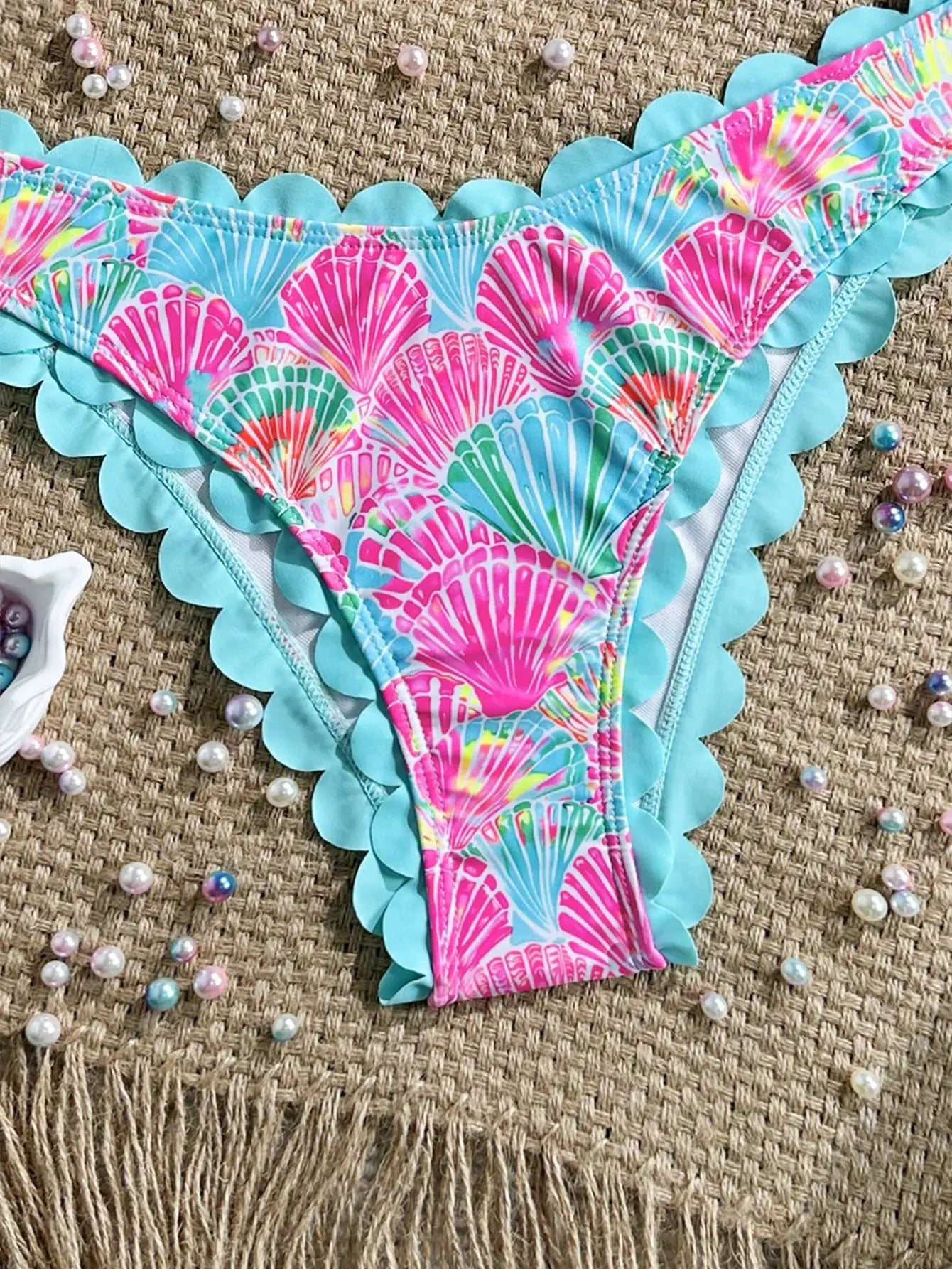 Sexy Ruffles Bandeau Bikini 2026 Women Sky Blue Floral Print Front Bow Push Up High Waist Swimsuit Beach Bathing Suit Swimwear