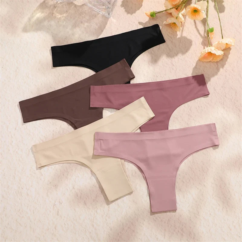 5PCS Seamless Maillard Panties Ultra-thin Brazilian panties Women Ice Silk Underwear Sexy Panty Low Waist G-string Female Solid