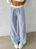 Women's Casual Striped Woven Wide Leg Pants Fall Winter 2024 Casual Stylish Full Length Trousers Y2K Clothes Streetwear