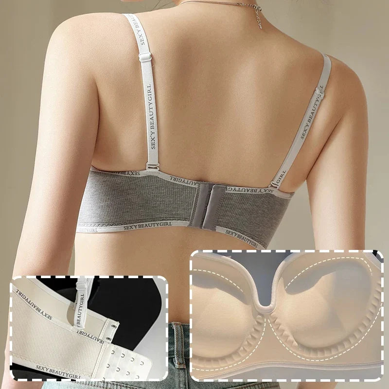 Women Sexy Bras Padded Push Up Bralette Female Adjustable Comfortable Underwear Ladies Letter Straps Brassiere Wireless Soft New