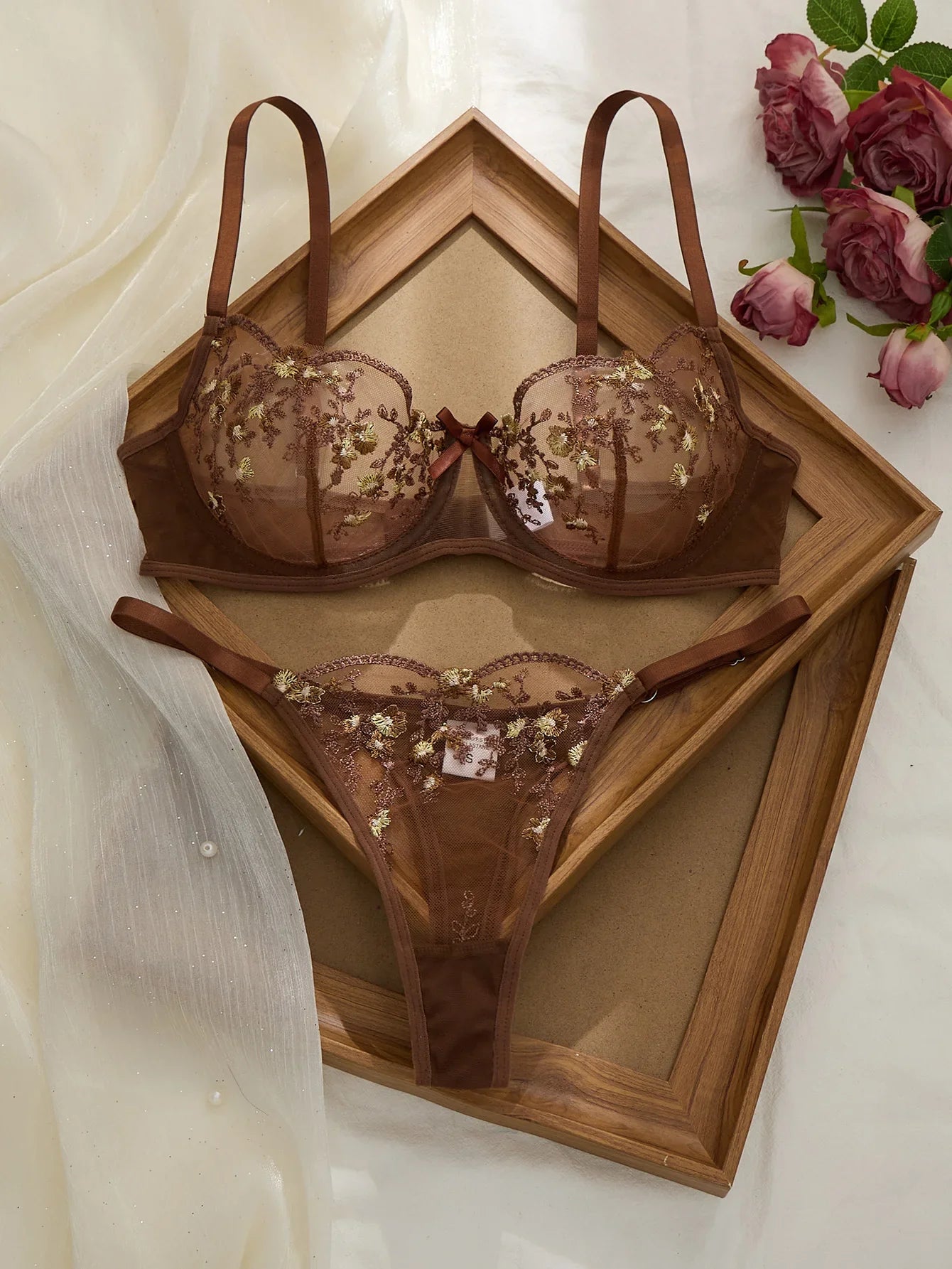 Ladies Classic Black Blue Floral Print Ultra-Thin Bra And Panties Set Elegant Underwear Combo for Women