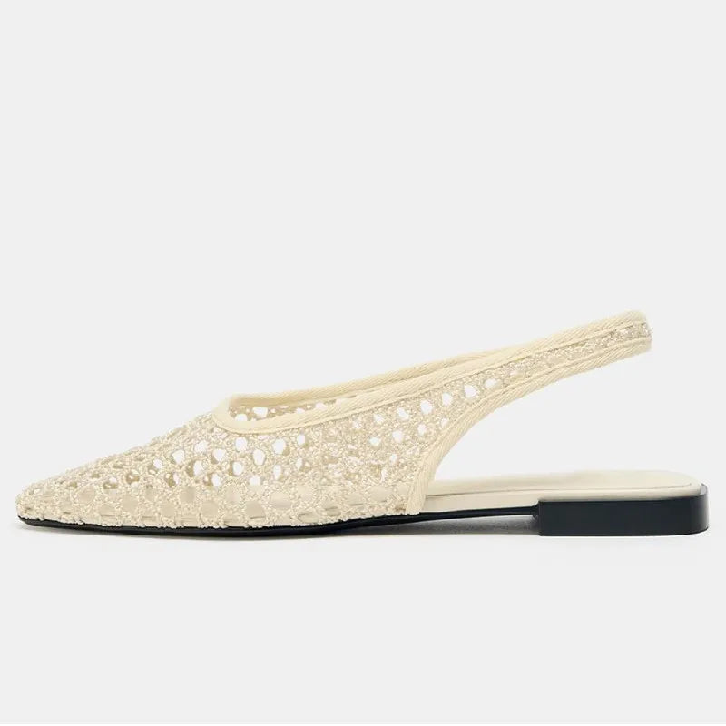 Weave Mesh Breathable Mules Sandals for Women Summer New Slingback Beach Shoes Casual Square Toe Fashion Ballet Flats Ladies