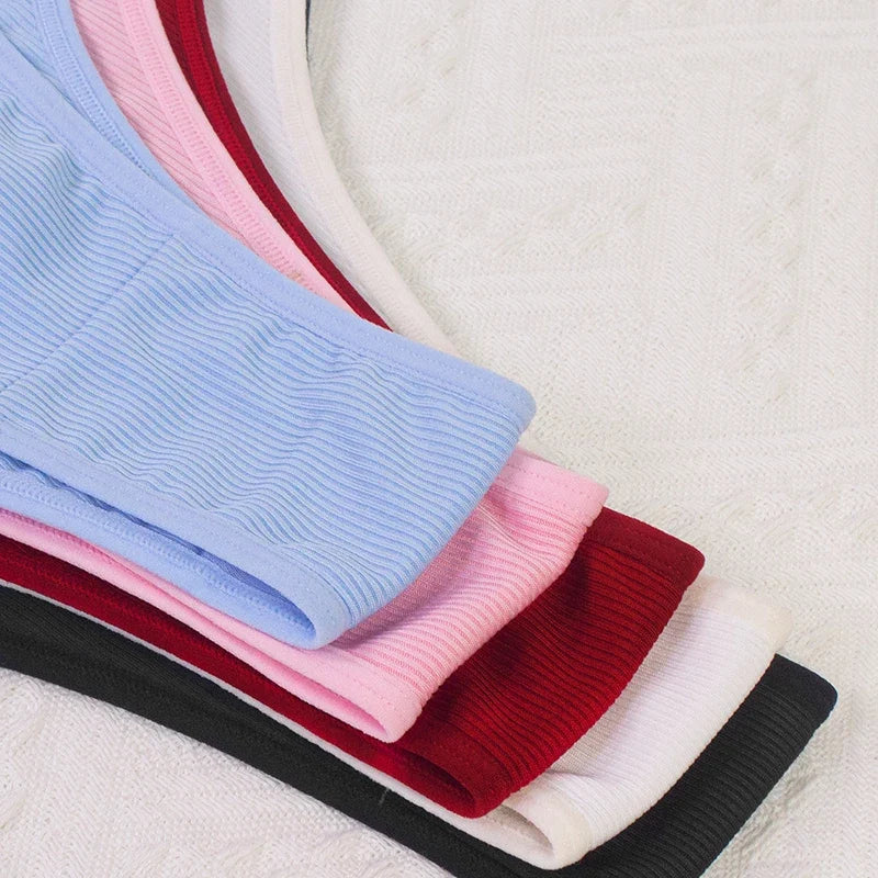 5pcs Ribbed Sexy Women Panties Low Waist Seamless Lady Briefs Breathable Comfortable Solid Underwear Underpants