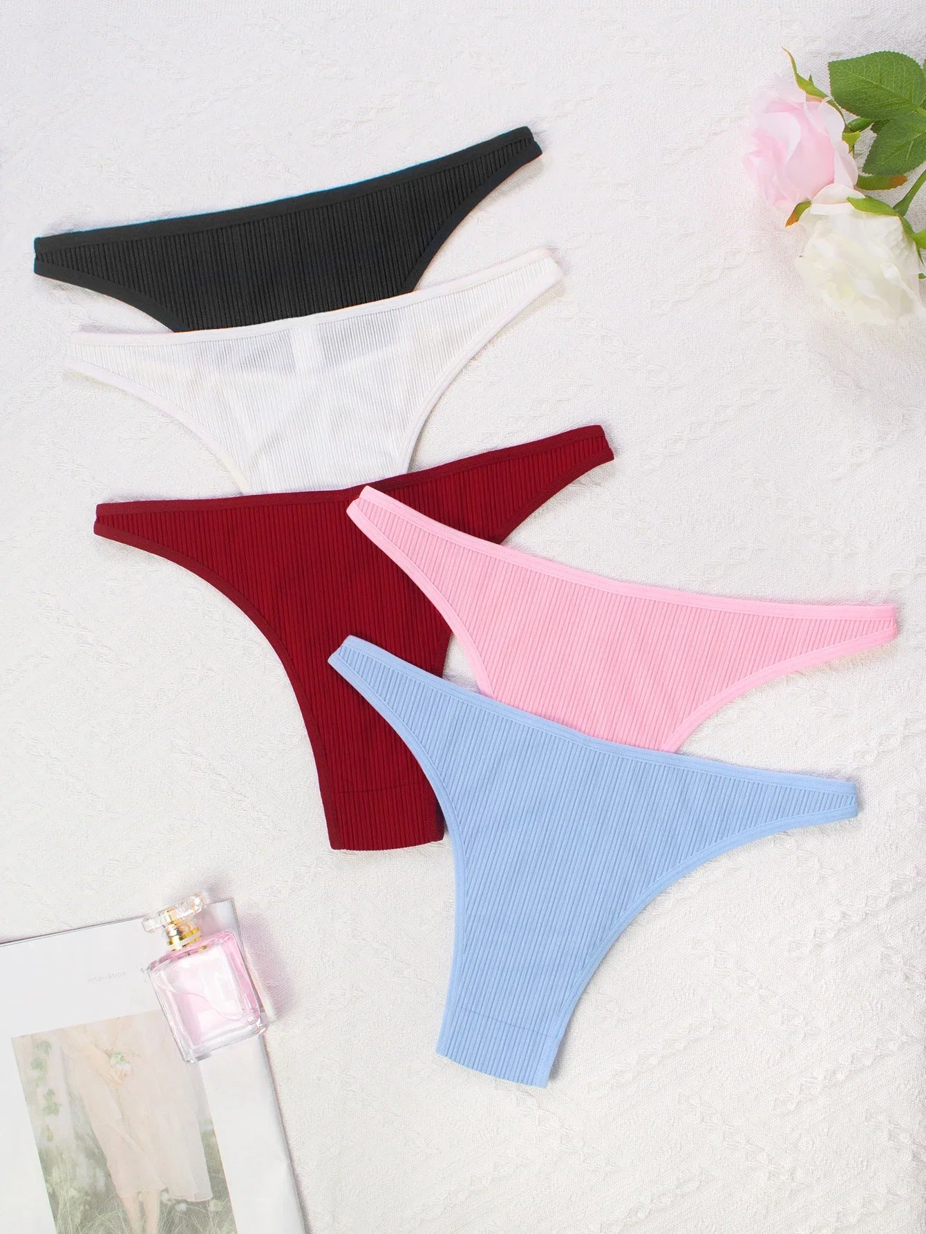 5pcs Ribbed Sexy Women Panties Low Waist Seamless Lady Briefs Breathable Comfortable Solid Underwear Underpants