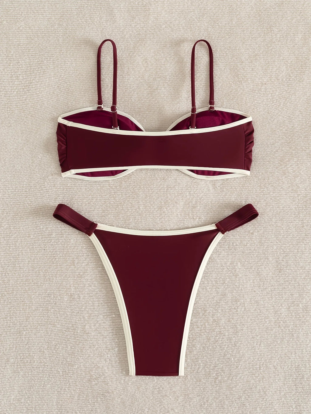Sexy Wine Patchwork Bikini Set 2026 Women Front Tie Pleate Push Up Bra Thong Swimsuit Summer Bathing Suit Vacation Swimwear
