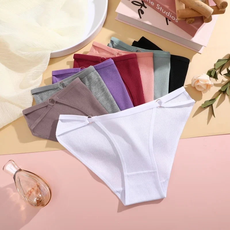 4PCS/Set Women Cotton Panties Sexy Low Waist Briefs Female Soft Breathable Underwear Button Design Fashion Comfortable Lingerie
