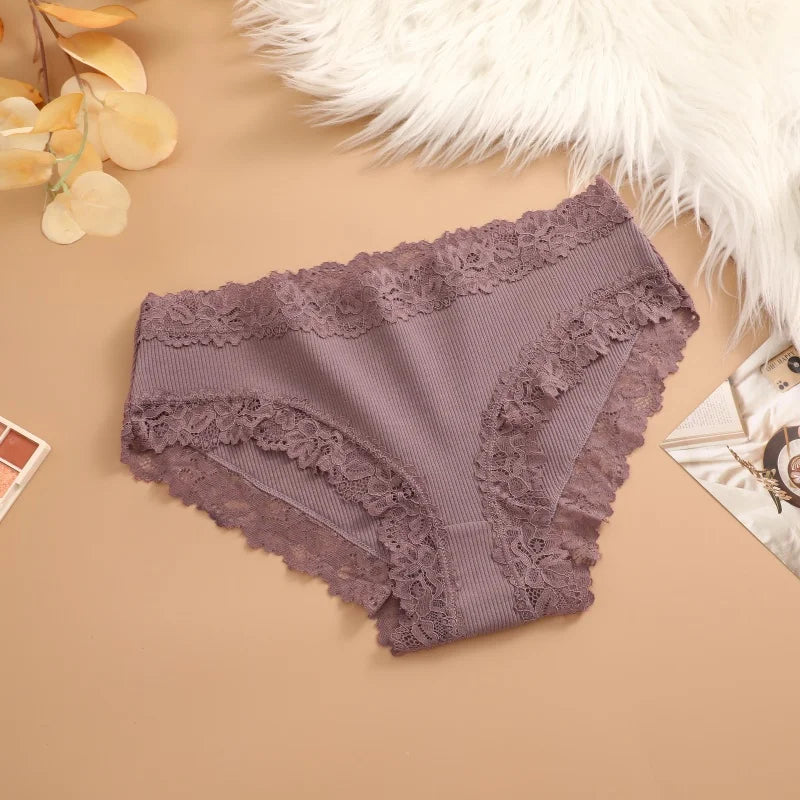 3Pcs Sexy Cotton Lace Panty Women Low Waist Panties Underwear S-XL Solid Color Ladies Briefs Lingere Underware Comfortable Women