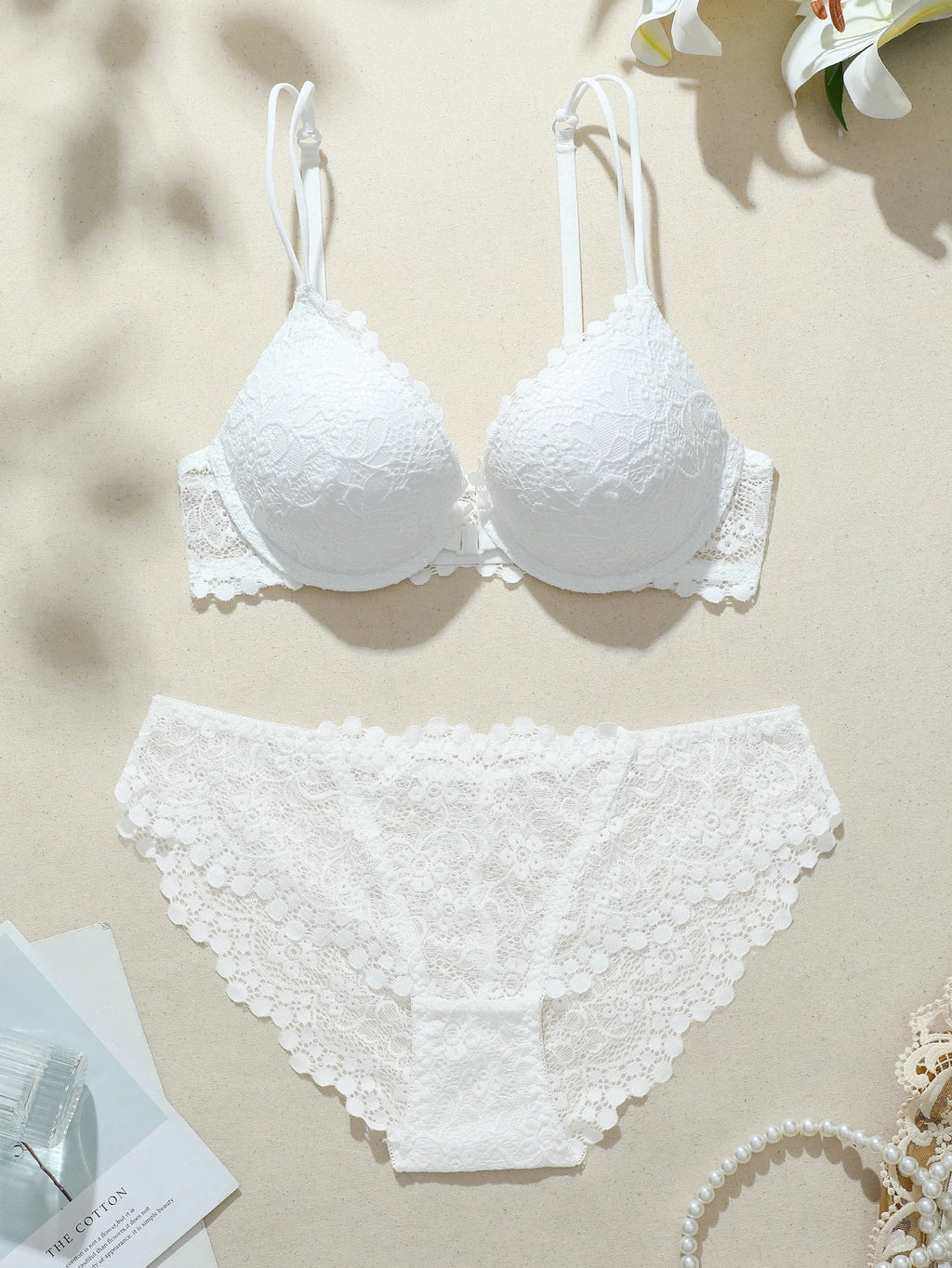 Women's Underwear Set Solid Color Lace Splicing Fabric Front Clasp Push up Bra Sexy Bras Panties
